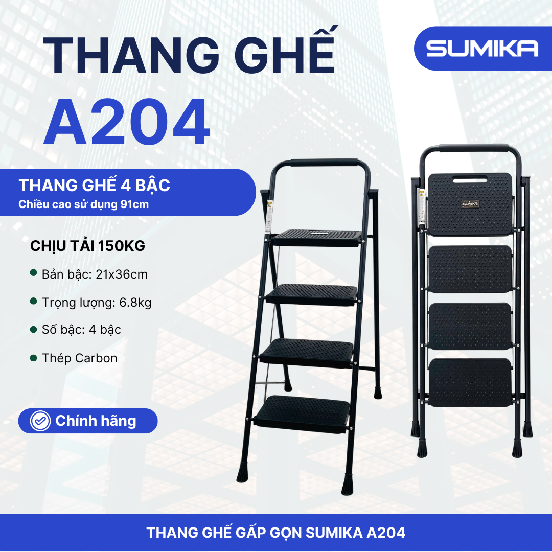 Thang ghế gia đình 4 bậc SUMIKA A204 (Màu Đen), chiều cao 91cm