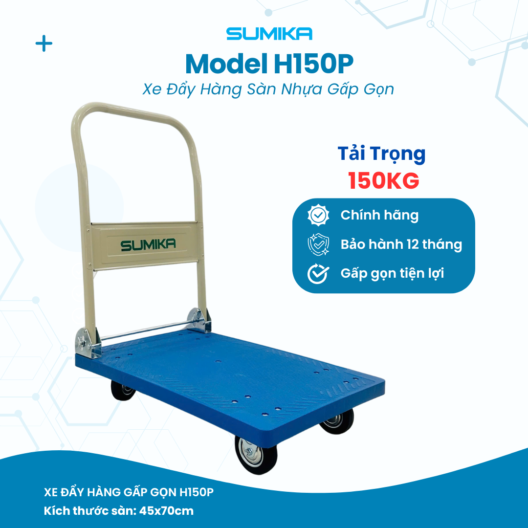 Xe đẩy hàng sàn nhựa SUMIKA H150P, tải trọng 150kg