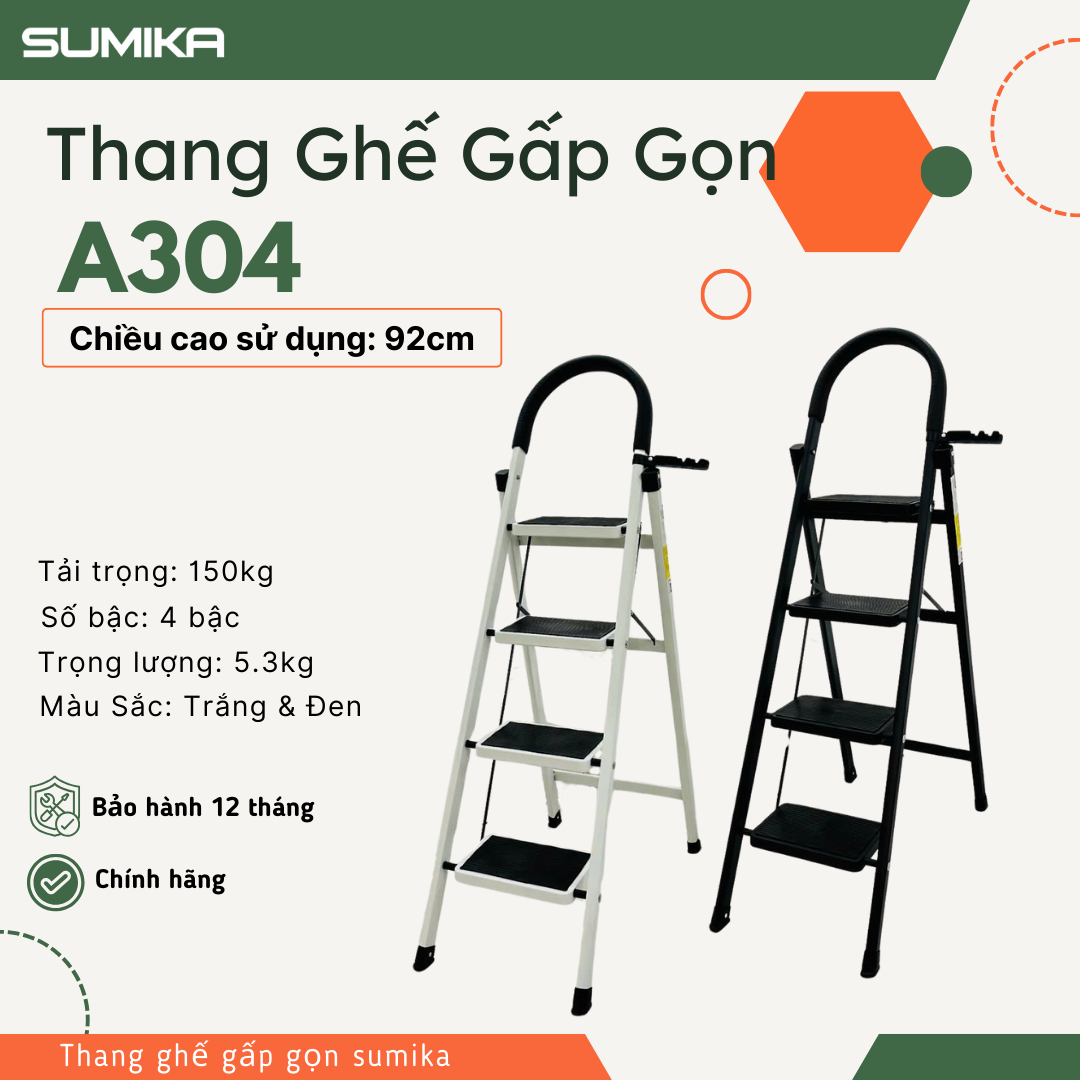 Thang ghế gia đình 4 bậc SUMIKA A304, chiều cao 92cm