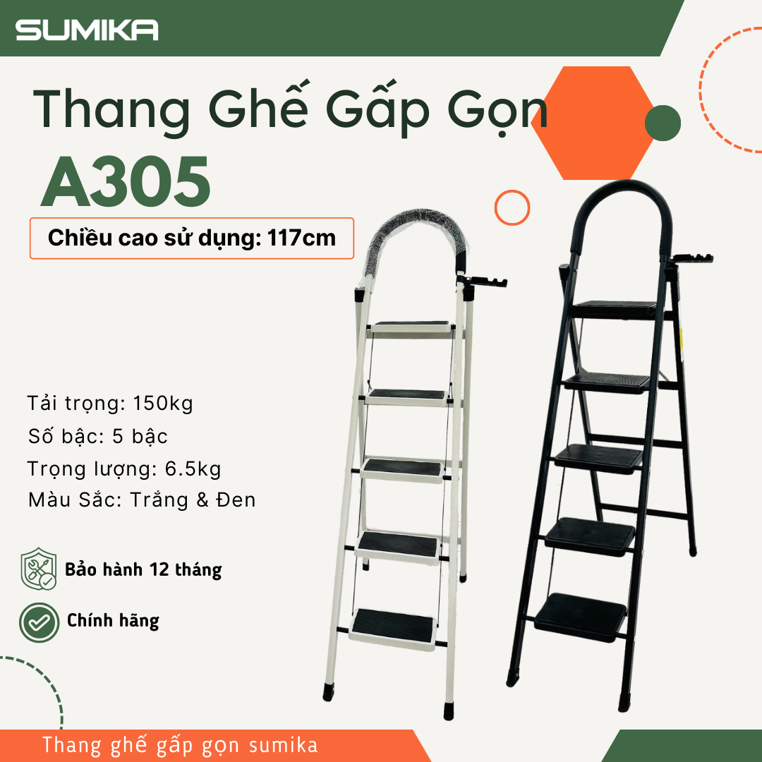 Thang ghế gia đình 5 bậc SUMIKA A305, chiều cao 117cm