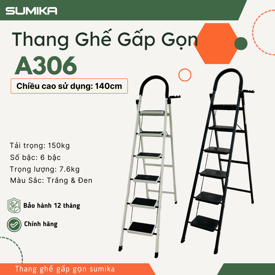 Thang ghế gia đình 6 bậc SUMIKA A306, chiều cao 140cm
