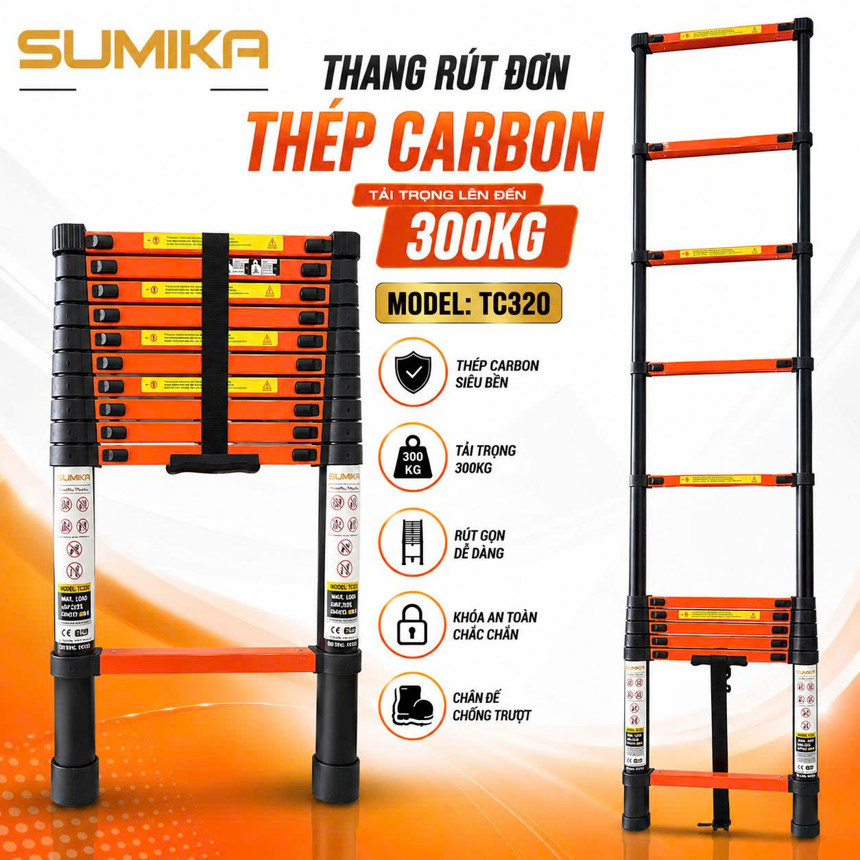 Thang rút đơn thép Carbon SUMIKA TC320, chiều cao 3m2