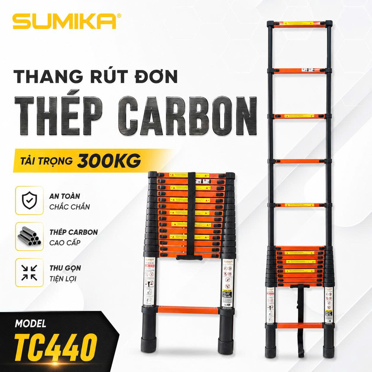 Thang rút đơn thép Carbon SUMIKA TC440, chiều cao 4m4