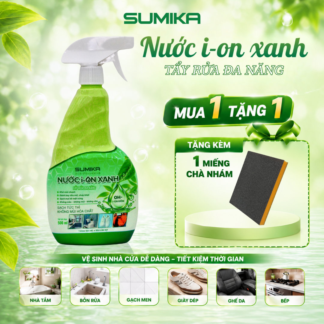 SUMIKA Nước I-on Xanh 500ml, Xịt Tẩy Rửa Đa Năng Dầu Mỡ Nhà Bếp, Nồi Cháy Khét
