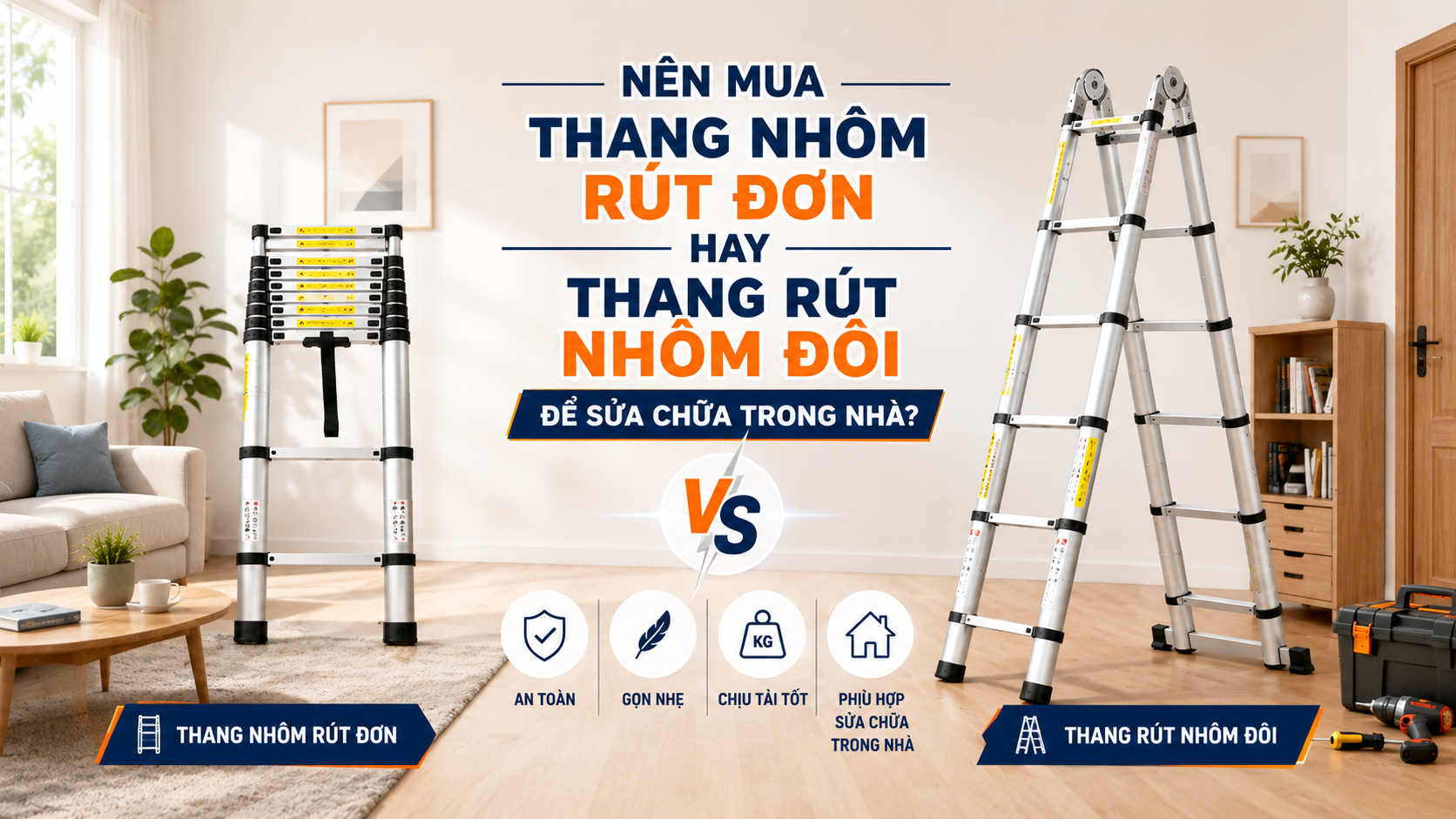 Nên mua thang nhôm rút đơn hay thang rút nhôm đôi để sửa chữa trong nhà? nen-mua-thang-nhom-rut-don-hay-thang-rut-nhom-doi