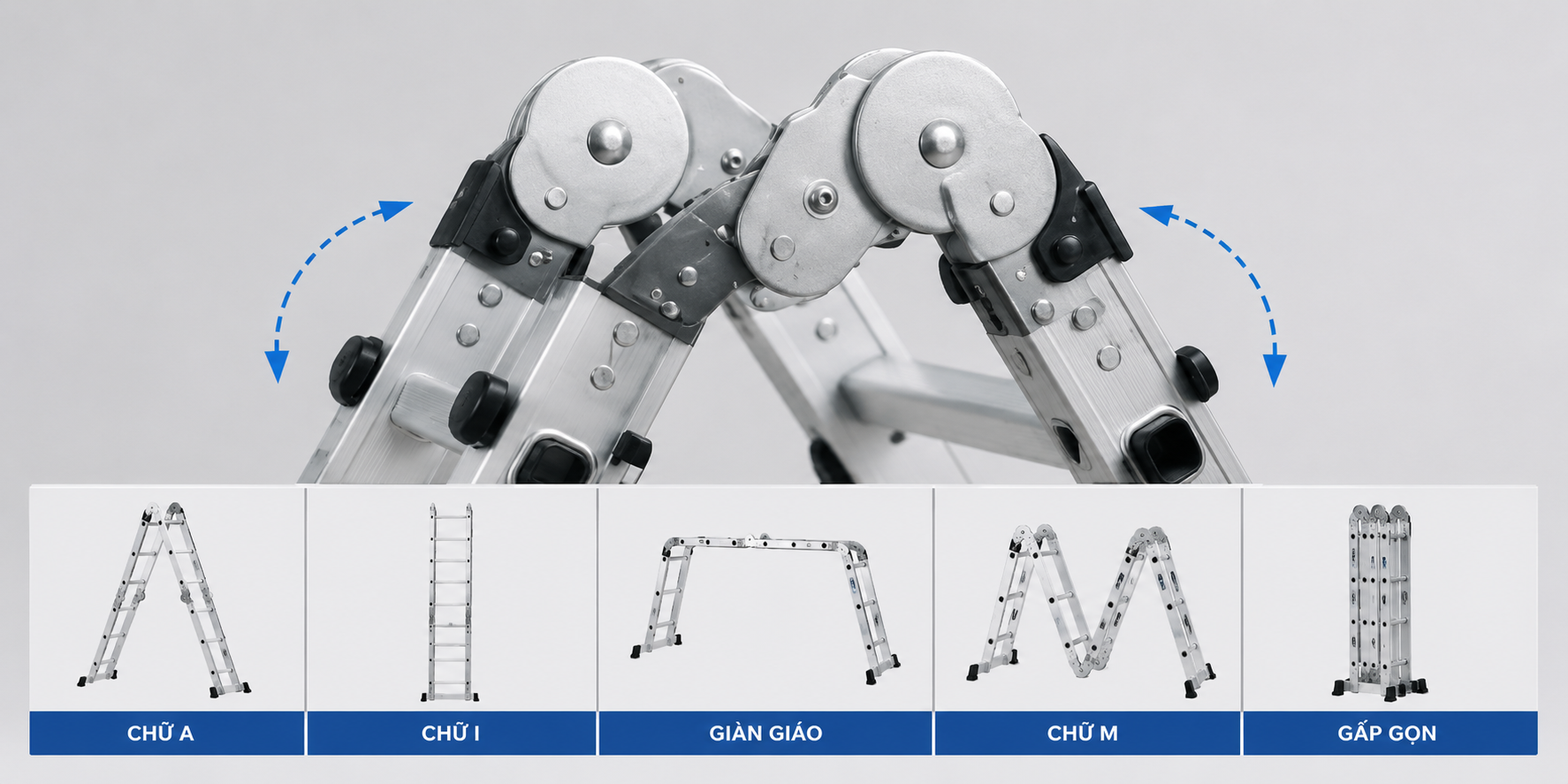Thang nhôm gấp 4 đoạn đa năng: Biến hình chữ A, I, M linh hoạt cho thợ thang-nhom-gap-4-doan-da-nang
